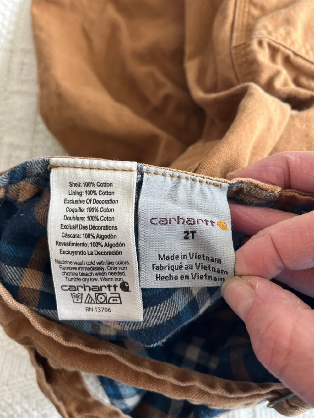 Carhartt Kids' Canvas Bib Overall Flannel-Lined in Carhartt Brown Sz 2T